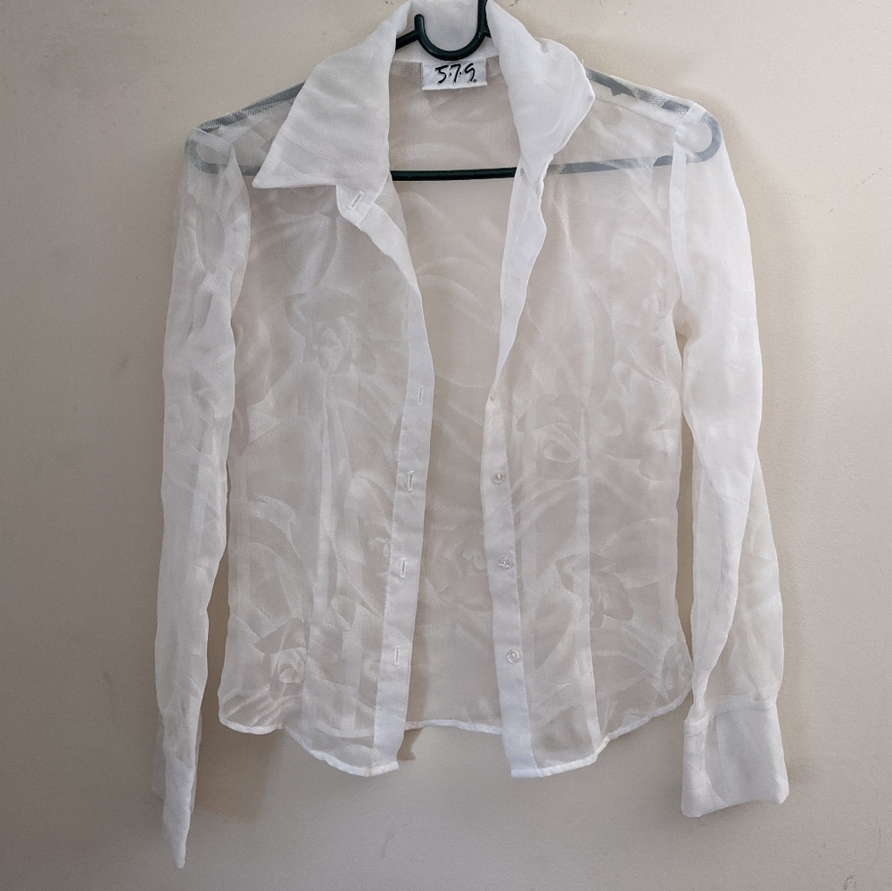 90s whimsygoth vintage white button down with florals - Picture 1 of 7
